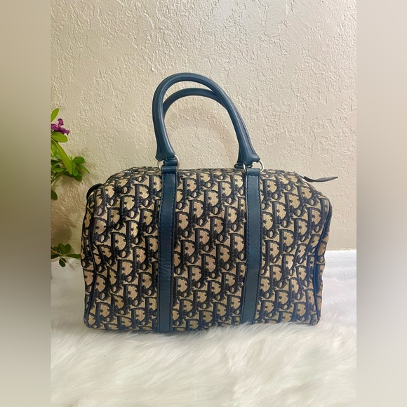 CHRISTIAN DIOR Monsieur Boston Navy & Beige Monogram Coated Canvas Handbag - Picture 3 of 17